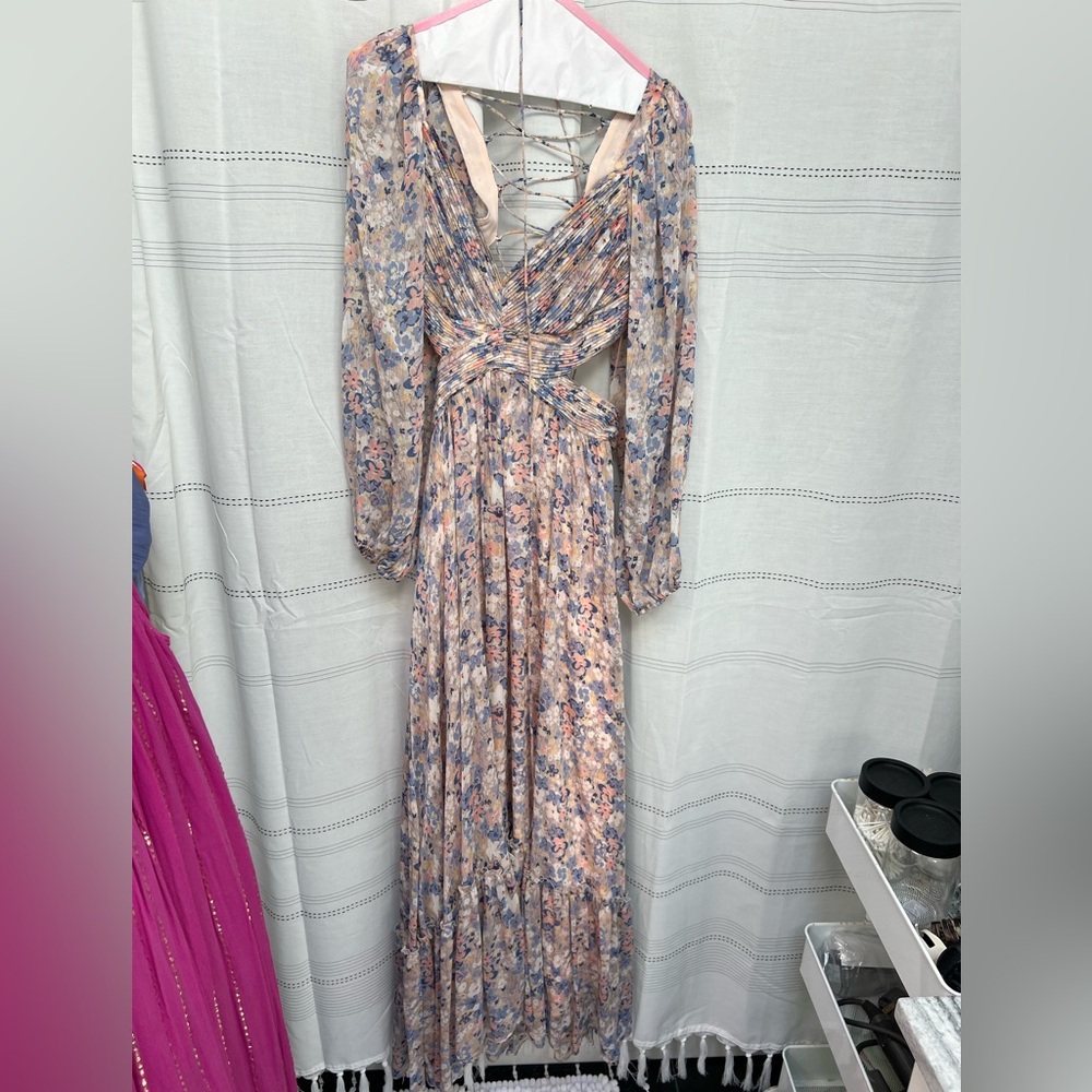 ASTR The Label Kammy Open Back Floral Strappy Long Sleeve Maxi Dress Size Large